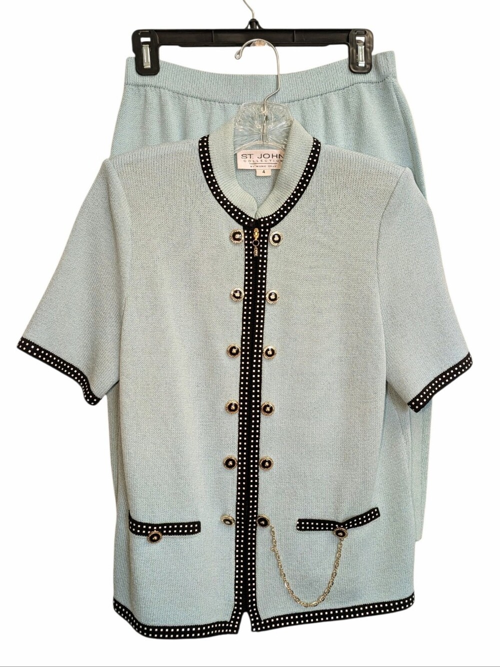 St. John Collection by Marie Gray Blue Green 2 Pc Santana Knit Sz 4 Skirt Jacket